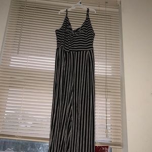 A medium striped black and white romper